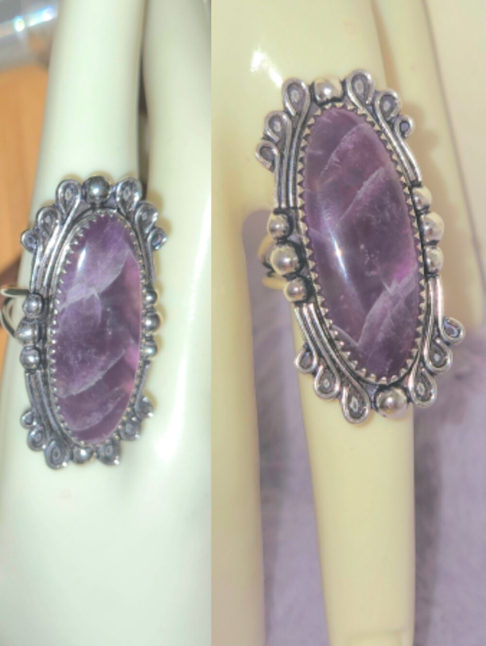 Natural Chevron Amethyst Gemstone Chunky Handmade Vintage Style Halo Ring - Picture 3 of 8